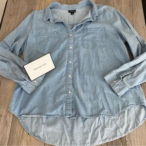 A.N.A. Women's Long Sleeve Cotton Rayon Button Shirt Blue Petite XL